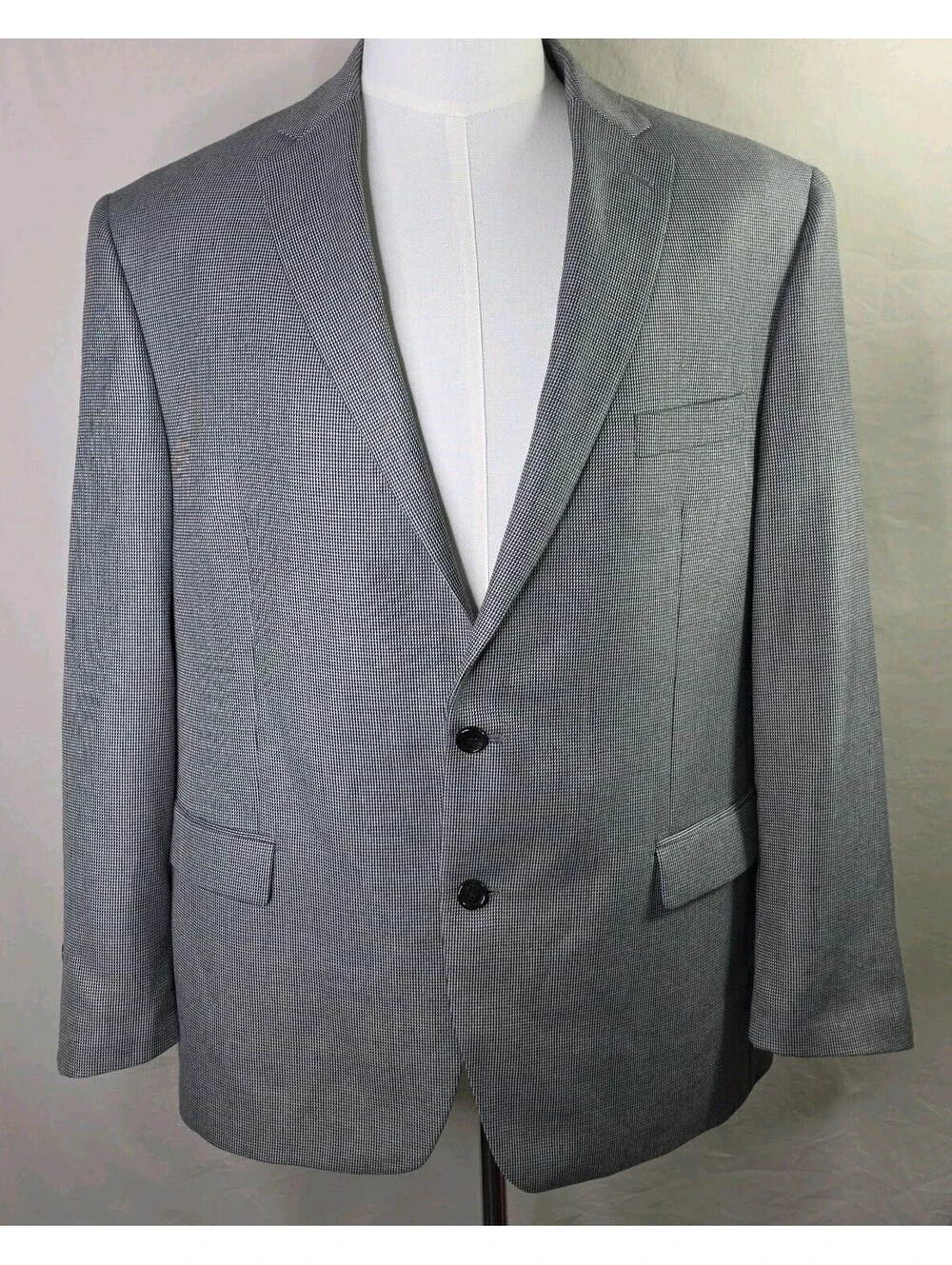 Lauren Ralph Lauren Sport Coat Blazer Mens 46L Grey Houndstooth Silk Wool